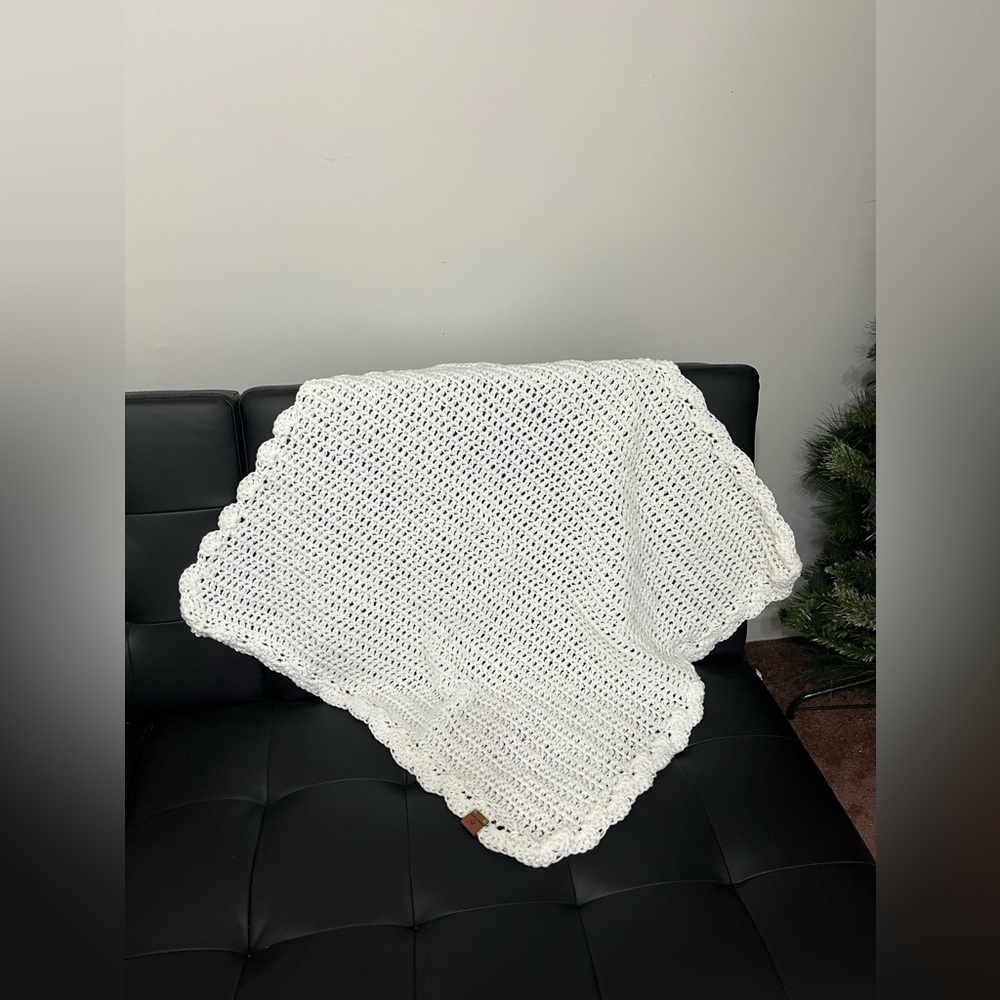 NWT Baby Receiving Blanket Afghan. White. Handmade Crochet. Perfect Shower Gift - Picture 2 of 3